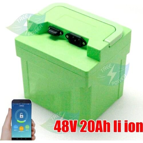 Portable 48V 20Ah Li ion battery pack with bluetooth BMS for electric bicycle 1200W citycoco scooter ebike+3A Charger