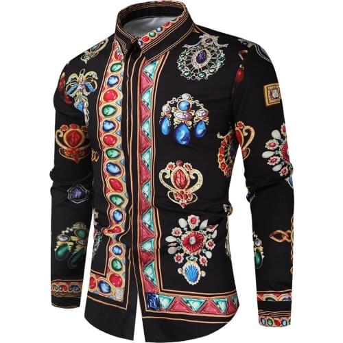 Casual Blouse Homme Baroque Banquet Shirt Paisley Men Shirt Luxury Korean Mens Long Sleeve Print Shirts Men 545
