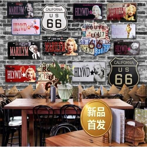 Retro Monroe License Plate Signage Mural Brick Wall Paper 3D Restaurant Bar Cafe Industrial Decor Wallpaper Papel De Parede 3d
