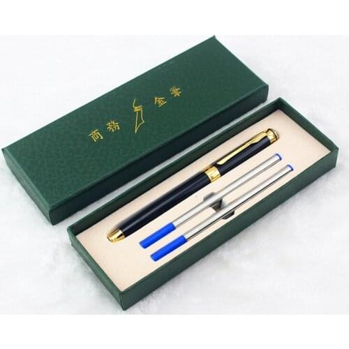 Luxury Silver Clip Set Writing Pen Black Ink Refill Rollerball Pen Business Office Gift Sign Pens School Supplies Stationery