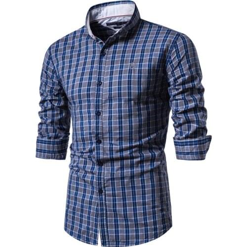 Nice New Spring 100% Cotton Plaid Shirt Men Casual Business Social Mens Shirt Long Sleeve High Quality Brand Mens Dress Shirts