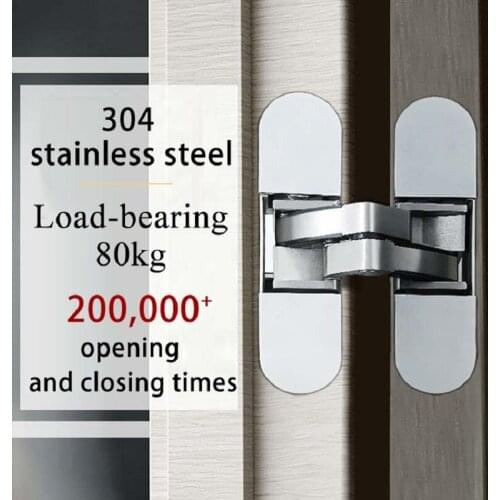 C118F Stainless Steel 304 Hidden Wooden Cross Door Hinge 180 Degree Fold Concealed Hinge For 80KG Room Door