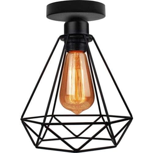 Modern Nordic Black Wrought Cage Ceiling Light Iron E27 LED Ceiling Lamps For Kitchen Living Room Bedroom Restaurant Cafe Hotel