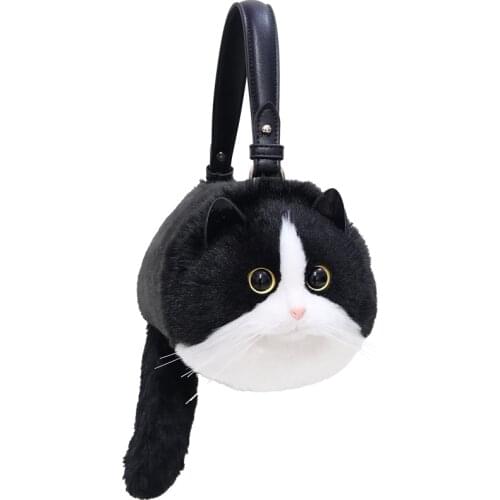 High Quality 2020 NEW Kawaii Novelty Simulation Black And White Cat Crossbody Bag Gift for Girl Valentines Gift Handbag