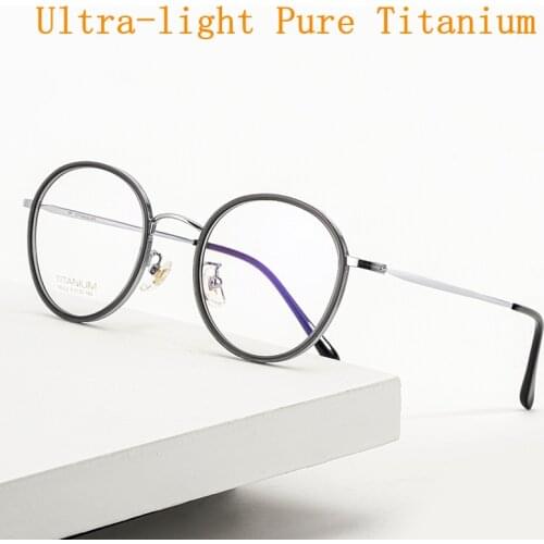 Super Elastic β Titanium Temples Retro Round Glasses Frame Women Ultra Light Pure Titanium Full Frame Glasses Frame Men T6053