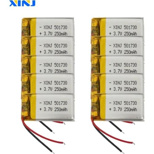 XINJ 10pcs 3.7V 250 mAh Li-Po Polymer Battery 501730 For headphones bluetooth mp3 glasses speaker smart watches Camera DVR DVC