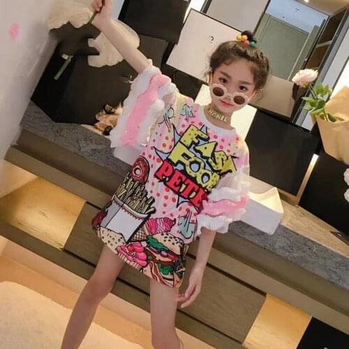 Mom and Daughter Short Sleeve Colorful Painting with Letters Print Loose Fit Straight Summer Dresses Korean Style Summer Dresses