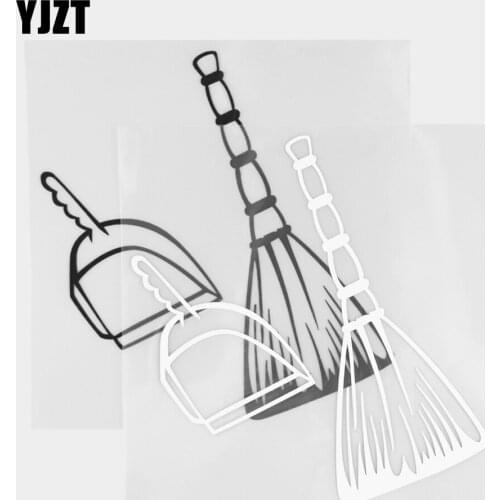 YJZT 13.6×14CM Fun Broom Dustpan Vinyl Decal Cartoon Car Sticker Black / Silver 20D-0339