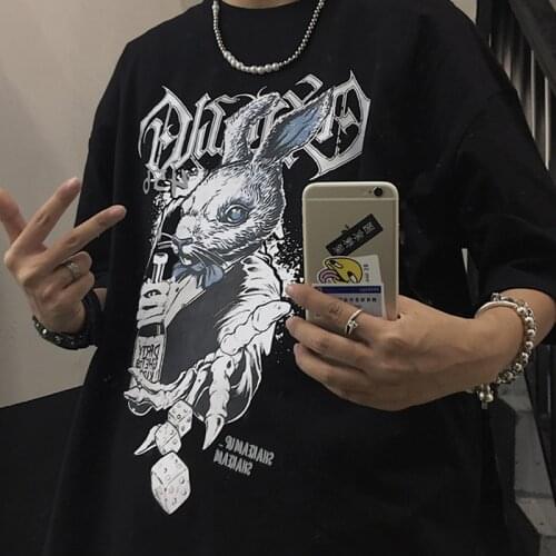 Gothic Punk Loose Women T-Shirt Y2K Grunge Streetwear Top Harajuku Black Dropshipping Vintage Anime Cartoon Print Kpop Clothes