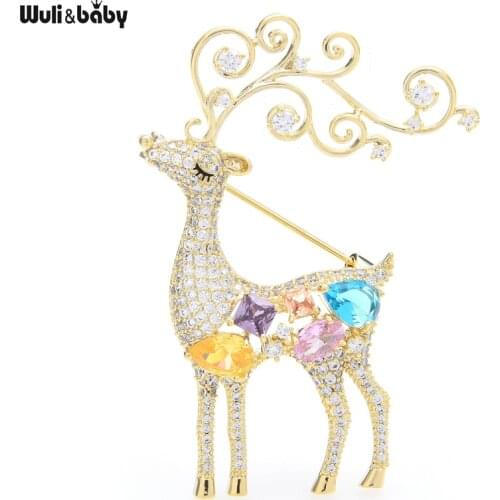 Wuli&baby Copper Sika deer Brooches For Women Sparkling Zircon Brooch Pins Top Quality 2021 Christmas Jewelry Gift