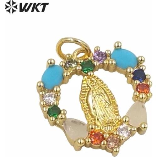 WT-MP189 Newest rainbow cubic zircon stone pendant women gold micropave setting CZ virgin mary jewelry pendant