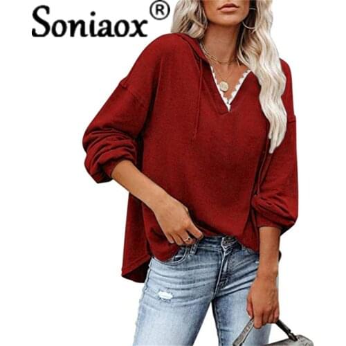 2021 New Fashion Patchwork Lace Draw Strung Hooded Solid Women Sweatshirt Long Sleeve Loose Casual Oversized 5XL Ladies Hoodies