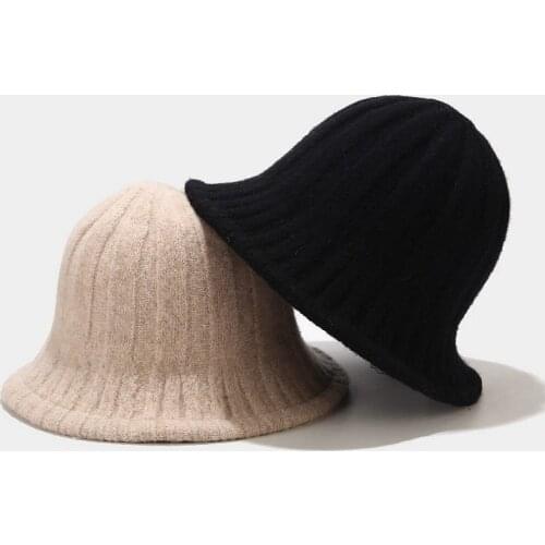 Winter Wool Bucket Hat Lady Elegant Striped Fisherman Hat Warm Autumn Fashion Dome Party Hat For Female Women Fishing Travel Cap
