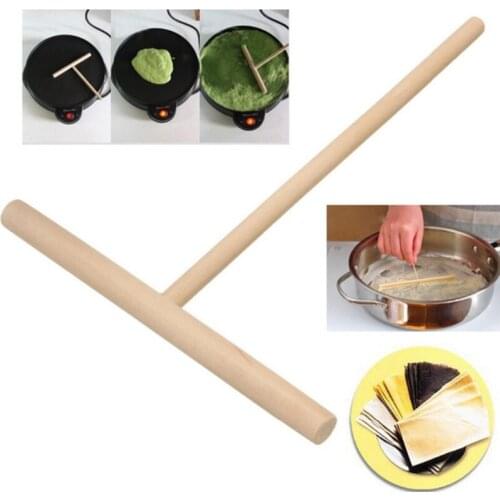 1PC T Shape Wooden Pancake Batter Spreader Stick Rolling Pin Kitchen Tool
