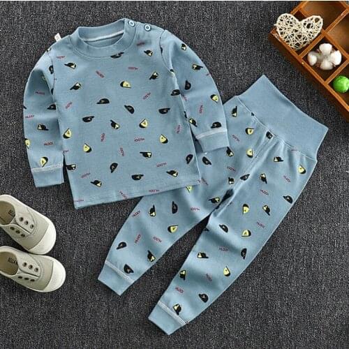 2Piece Spring Fall Kids Pajamas Set Cartoon Cute Print Cotton Tops+Pants Baby Boys Clothing Girls Sleepwear Toddler Clothes 1987