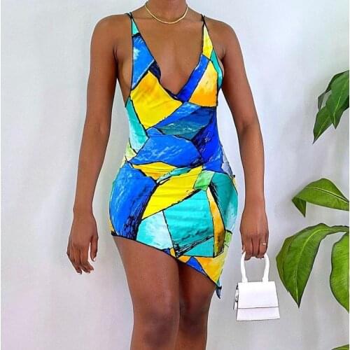 2021 Summer Women Sexy Printed Dresses Party Club Bodycon Tank Mini Short Dress For Women Female