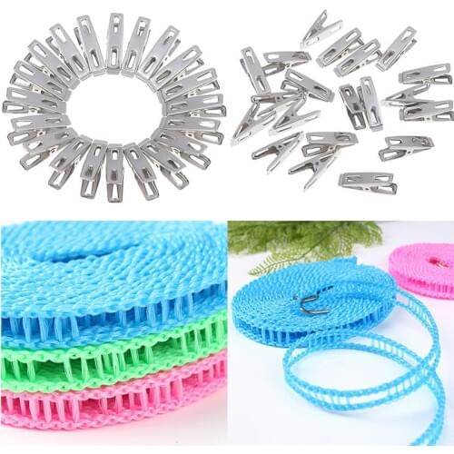 3PCS Laundry Clothesline Non-slip Clothes Drying Rope Clothesline Laundry Washing Clothes Line Rope with Stainless Steel Clip