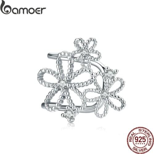Bamoer Waterdrop Shining Flowers for Women 925 Sterling Silver CZ Retro Statement Jewelry 2020 Original Design SCE921