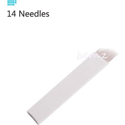 Free shipping tattoo needle 10 pieces 14 pin Sterilized Stainless Steel 3D Embroidery Eyebrow Permanent Makeup Needles Blade