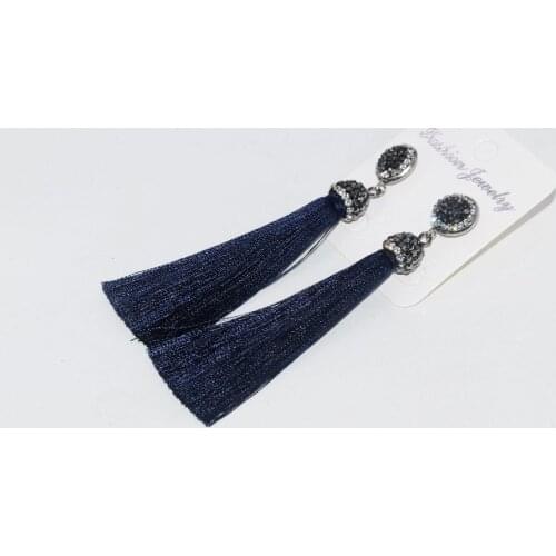 Free Shipping Christmas Jewelry Deep Blue Long Dangle Tassel Earrings 2018 Handmade silk Rhinestone Tassel Earrings for women