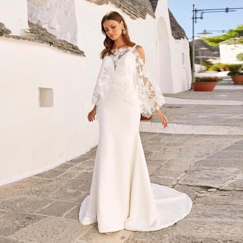 Bohemian Wedding Dresses with Detachable Lace Cape Sexy Mermaid Wedding Gowns 2020 Spaghetti Strap Backless Bride Dresses