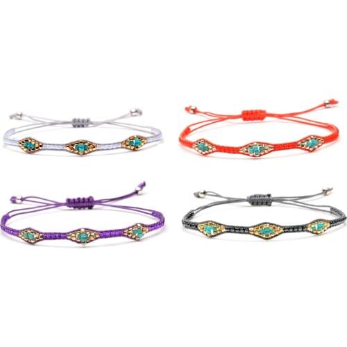Bohemian Japan Miyuki Glass Seed Beads Single Wrap Evil Eye Bracelets Women Men Multicolored Waxed String Braided Jewelry Gift