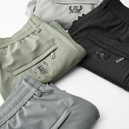 High Quality Summer New Mens Business Casual Pants Zipper Pocket Fashion Solid Color Stretch Jogging Slim Fit Trousers Male