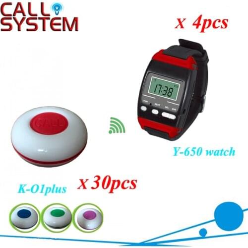 CE Wireelss Restaurant Waiter Calling System 30 table call button and 4 watch pager y-650 433mhz free shipping