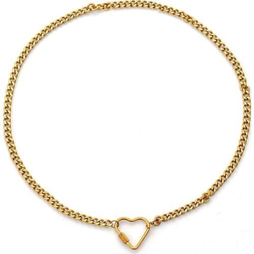 Heart Spiral Buckle Necklace Stainless Steel Curb Chain Necklace For Women Metal Kette Choker Collier Womens Neck Chain