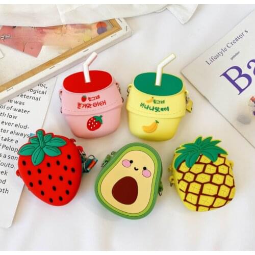 Silica Gel Childrens Mini Coin Purse Handbags Cartoon Fruit Girlss Crossbody Bag for Boys Kids Cute Small Shoulder Bags Wallet