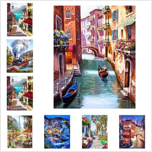Dpsupr 5D Diamond Painting Full Square Round Drill Scenery Diamond Embroidery Sale Town Handmade Wall Decor Scenery Mosaic