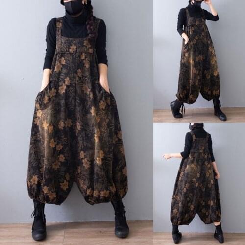 Jeans Jumpsuits Women Drop Crotch Denim Rompers Baggy Suspenders Cowboy Cross-pants Print Flower Overalls Hip-Hop harem jeans