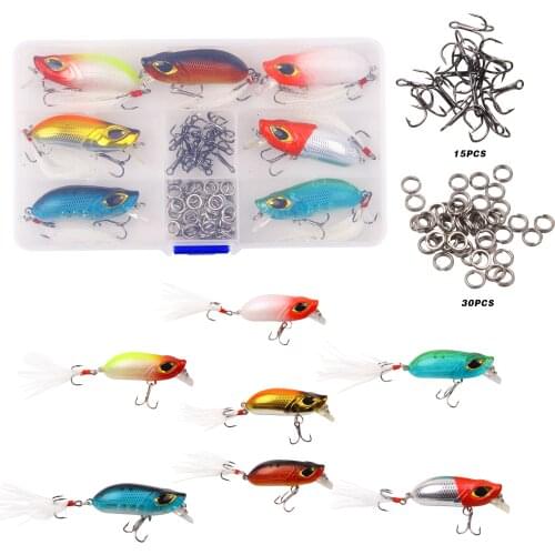 Hyaena 52Pcs/Box Minnow Fishing Lures Kit Crankbaits Wobbler Bass 3D Eyes Hard Lure with Feather Treble Hooks Split Rings