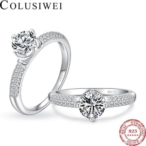 COLUSIWEI Classic 100% 925 Sterling Silver Sparkling Solid Zirconia Wedding Engagement Bands for Women Anniversary Ring Jewelry
