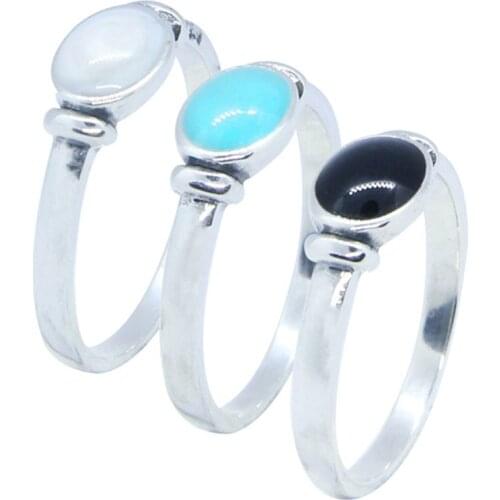 Size 6-10 New 925 Sterling Silver RingJewelry Lady Girls S925 Fashion Clean Black Light Blue Silver Ring