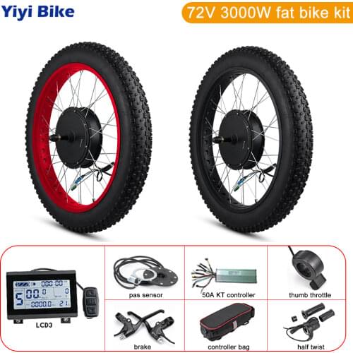 63-70km/h Electric Bike Kit Rear Wheel Fat Bike 72V 3000W Electric Motor Hub Motor Snow Bike kit ebike Conversion Kit 20 26inch