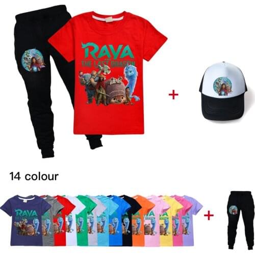 Raya and The Last Dragon Girls Clothes Sets Summer Short Sleeve T Shirts Tops+ Pants Kids Boy Suits Teenagers Tracksuits 2-15Y