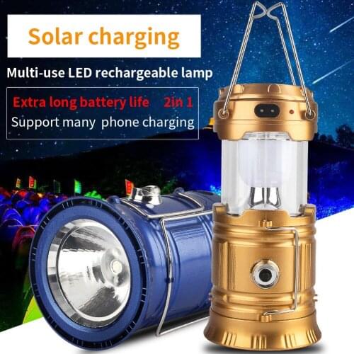 Camping Lamp USB Rechargeable Hiking Light Outdoor Tent Light Lantern Solar Power Collapsible Lamp Flashlight Emergency Torch