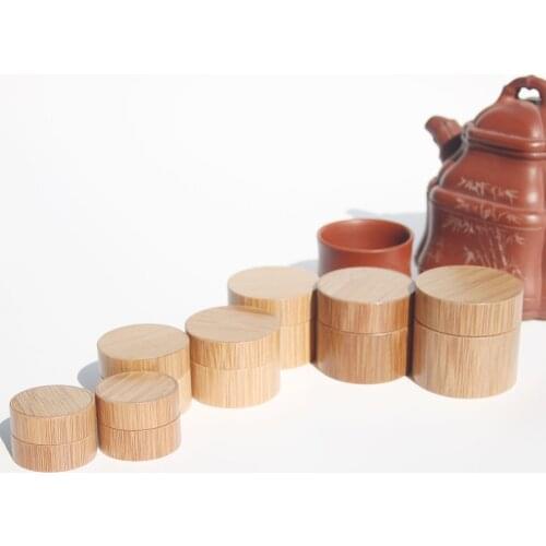 Natural Bamboo Refillable Bottle Portable Round Handwork Thicken Cosmetics Makeup Cream Storage Jar Box Travel Wash Kit