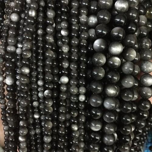 Fashion Natural Silver Obsidian Jade Stone 6/8/10MM Round Loose Beads For Jewelry Making Bracelet DIY Wholesale Cheap Price