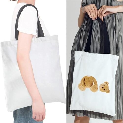 2021 New Ladies Canvas Bag Reusable Eco-friendly Shopping Bag Cute Bear Handbag High Quality Large Capacity Foldable Tote Bag