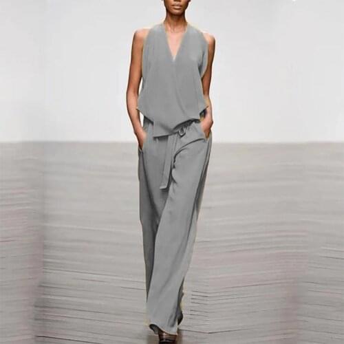 New Summer New Lady Solid V-neck Sleeveless Romper Womens Jumpsuit Bodysuit Bodycon Formal Streetwear Outfit Womens office suit