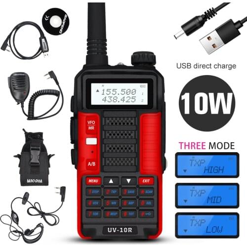New Upgrade High Power 10W Baofeng UV-10R Walkie Talkie Portable Two Way Ham CB Radio VHF UHF Transceiver Long Range Intercom