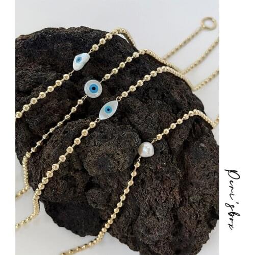 PerisBox Heart Oval Round Evil Eyes Shell Pearls Charm Necklace For Women Gold Color Brass Beads Choker With OT Toggle Clasp
