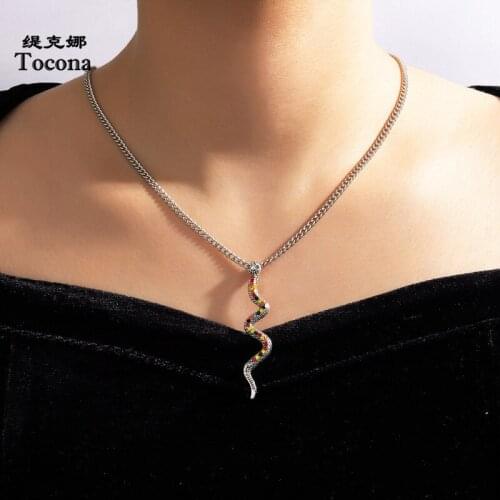 Tocona Boho Snake Pendant Necklace for Women 2021 Colorful Rhinestone Chain Choker Party Jewelry Accessories Collar 17636