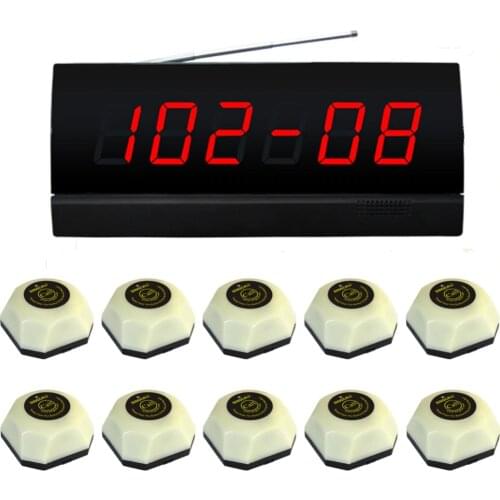 SINGCALL Wireless Call Paging System for Villadom,Wireless and Simple Operation,Pack of 1pc Display and 10pcs White Pagers