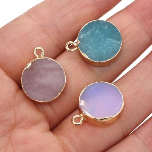 Natural Stone Charms Small Round Rose Quartzs Amazonites Pendants Women for Making Jewelry Necklace Bracelets Size15x20mm