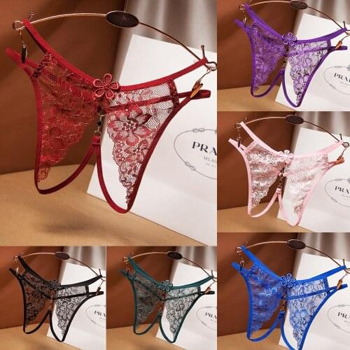 Porno Sexy Lingerie Women Lace transparent Briefs Open Crotch Panties with rhinestones Sex Thongs Female Erotic Underwear