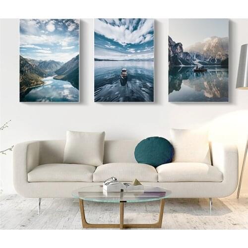 Zhangjiajie Tianmen Mountain Tourist Attraction Poster Retro Home Decor Boat Lake Green Mountains Green Water Landscape Painting