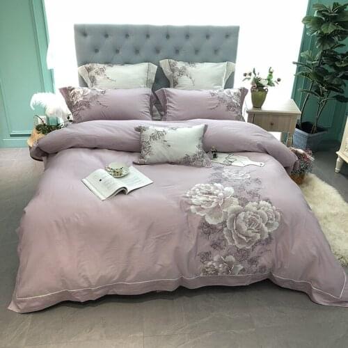 Shabby Floral Embroidery Dusty Pink Bedding set Egyptian Cotton Queen King size 4/7Pcs Duvet cover Bed sheet set Pillow case